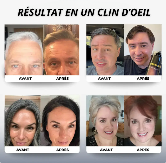 Résultat avant/après Polar Hair, couverture naturelle des cheveux blancs